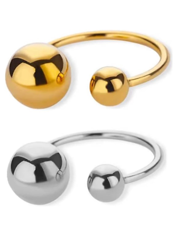Double Ball Rings Stainless Steel Ball Statement Rings for Women Men Gold Silver Round Bead Open Ring Adjustable Fashion Couple Matching Jewelry Set Gifts 2Pcs