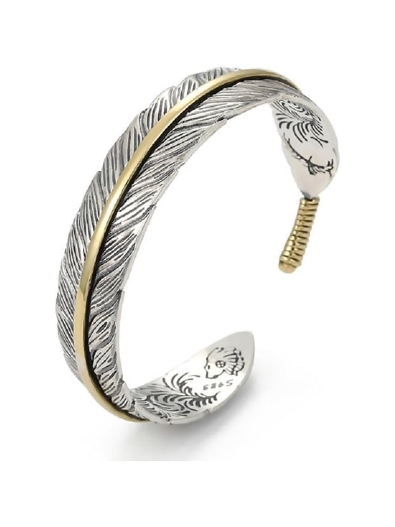 Elegant Vintage Feather Cuff Bracelet Lucky Hoop Feather Copper Bangle Simple Statement Adjustable Bracelet Jewelry for Men Women
