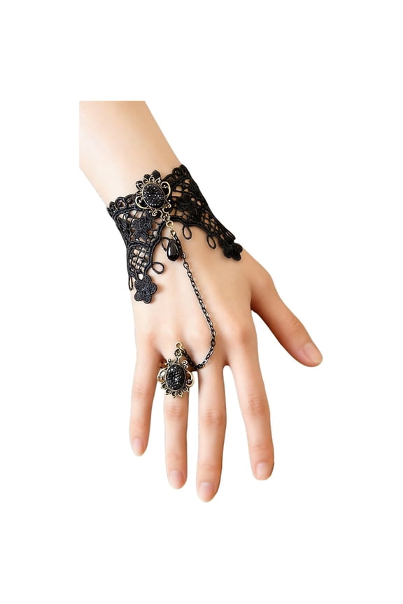 Emo Gothic Lace Bracelet for Women - Floral Chain Punk Victorian for Bride, Belly Dancer, Finger Ring