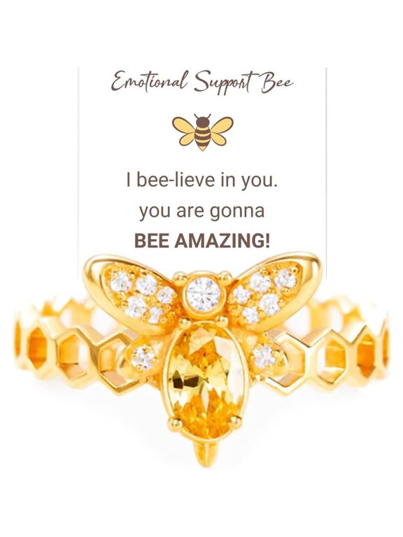 Emotional Support Bee Ring, Adjustable 18K Gold Plated Cute Inspirational Bee Ring, Delicate Faveolate Self-Love Jewelry for Women, You Are Gonna Bee Amazing