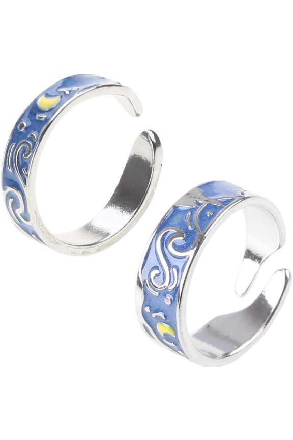 Exquisite Gogh Starry for Sky Rings ple Rings Adjustable Opening Lover Rings Band Jewelry Gift for Women, Width 6.5mm