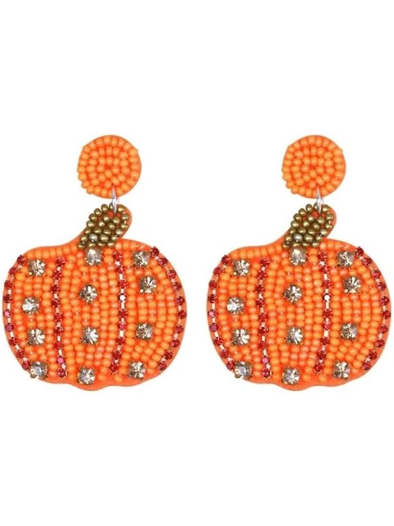 Fall Thanksgiving Drop Dangle Earrings Handmade Beaded Pumpkin Earrings Autumn Thanksgiving Day Holiday Jewelry