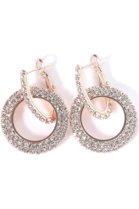 Fashion Rhinestone Double Circle Hoop Earrings for Women Geometric 8 Infinity Round Rings Drop Earrings Party Jewelry Charm (Rose gold)