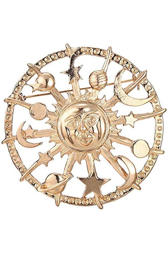 Fashion Round Cosmic Lapel Pin Golden Star for Sun Galaxies Rudder Brooch Pewter Lapel Pins Adult T Pins