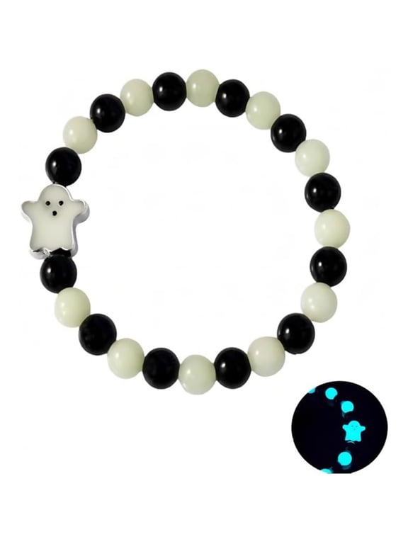 Halloween Bead Bracelet Luminous Ghost Beaded Bracelet for Women Men Glow in The Dark Protection Jewelry Gift 8MM