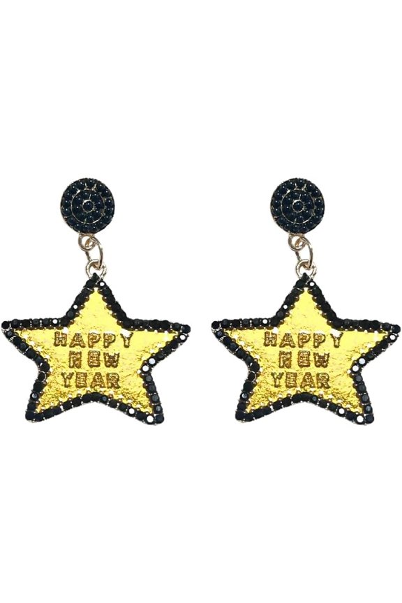 Happy New Year Earrings for Women Beaded Star Champagne Bottle Glass Earrings New Year’s Eve Dance Party Earrings Holiday Festive Jewelry Gifts