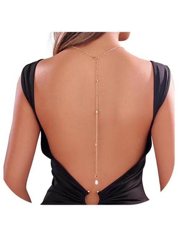 Long Pearl Pendant Back Chain Rhinestone Back Necklace Crystal Backless Chain Jewelry Wedding Bridal Pearl Backdrop Jewelry for Women