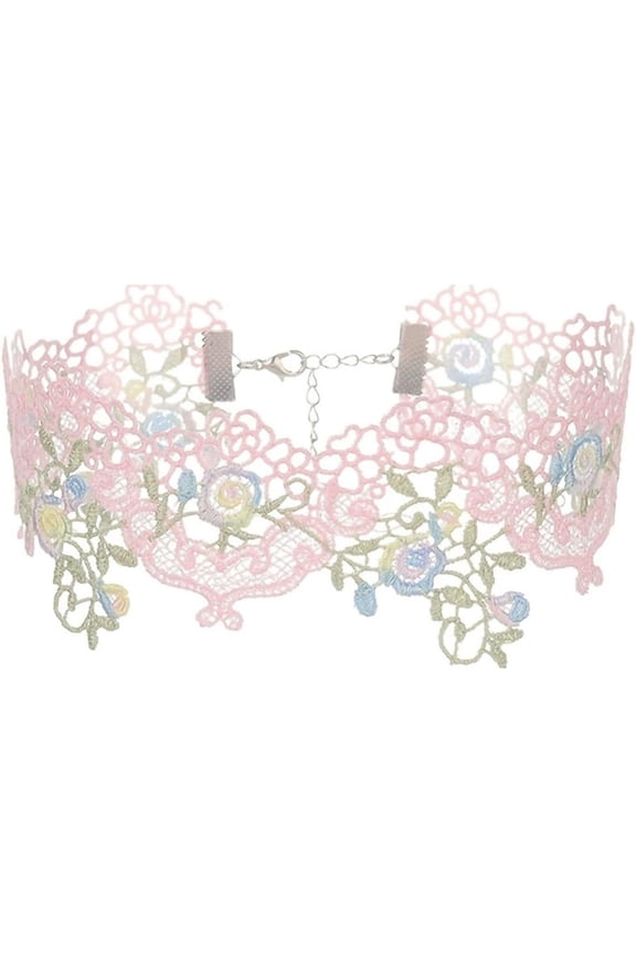 Medieval Rainbow Lace Choker Necklace for Women - Y2K Floral Elegant Gothic Style for Cocktail or Wedding