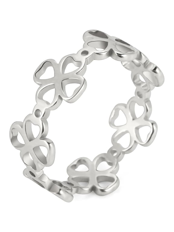 Minimalist Four Leaf Clover Ring Gold, Silver Stainless Steel Accessories Size 7-11 Hollow Out Jewelry Delicate Everyday Stackable Rings for Women