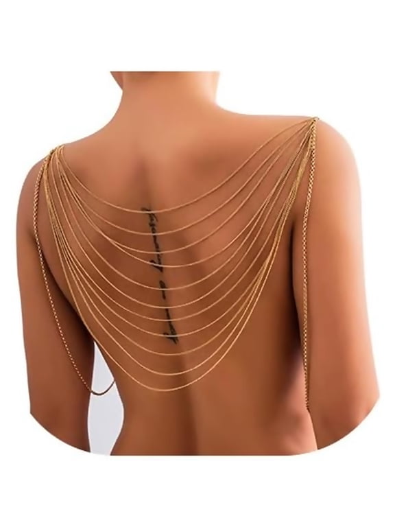 Multi-Layered Shoulder Body Chain Jewelry,Summer Tassel Bra Body Chain Bikini Back Chain Necklace Sexy Festival Rave Shoulder Chain Bridal Wedding Backdrop Jewelry for Women