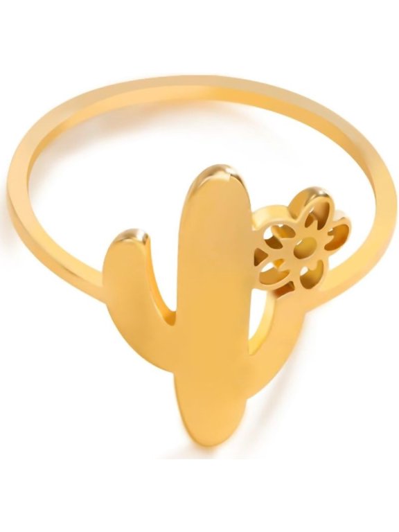 Nature-Inspired Cactus Ring Gold, Silver Stainless Steel Accessories Size 7-11 Polished Jewelry Delicate Everyday Signet Rings for Women