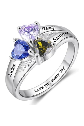 Personalized 1-8 Name Heart Birthstone Rings-Custom Name Ring Wedding Family Mother Days Birthday Jewelry