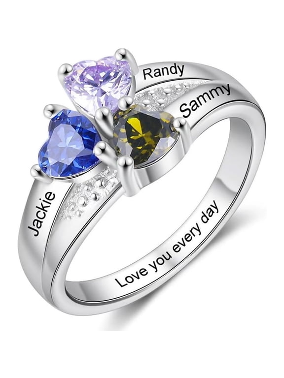 Personalized 1-8 Name Heart Birthstone Rings-Custom Name Ring Wedding Family Mother Days Birthday Jewelry