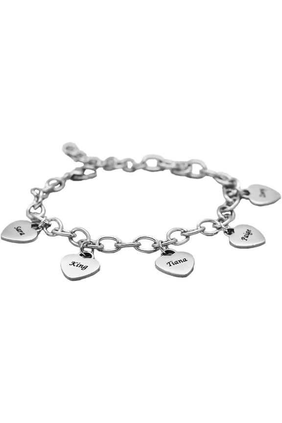 Personalized Heart Name Bangle Bracelet, Custom 1-5 Names Heart Charms Promise Bangle Cuff Bracelets, Jewelry for Wife Grandma Mother's Birthday Anniversary Christmas Gift