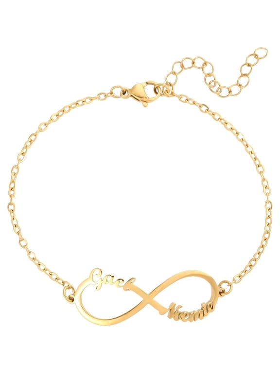 Personalized Infinity Name Bracelet, Custom Engraved Bangle with 1-6 Names, Adjustable Open Cuff Bracelet for Women