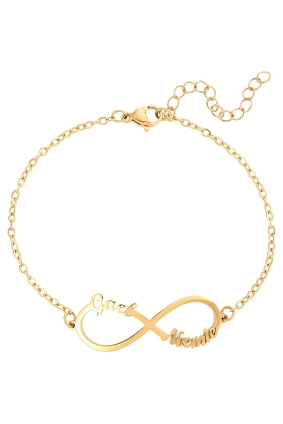 Personalized Infinity Name Bracelet, Custom Engraved Bangle with 1-6 Names, Adjustable Open Cuff Bracelet for Women