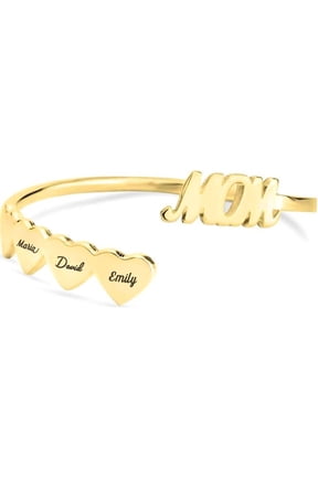 Personalized Name Bracelet with 15 Custom Names, Engraved Heart Charm Bangle, Meaningful Customized Jewelry Gift for Family, Friends or Loved Ones