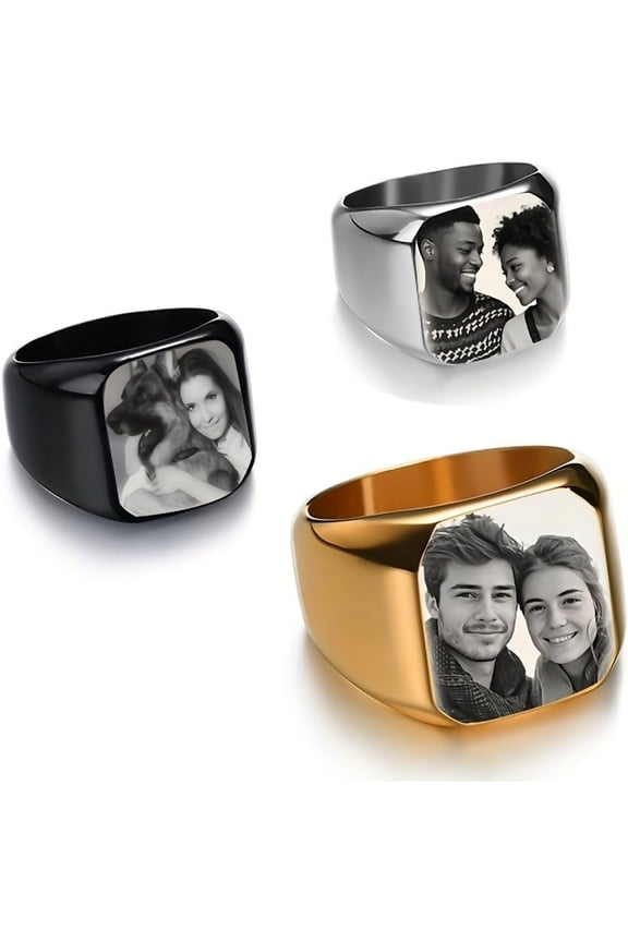 Personalized Photo Ring for Men and Women, Custom Picture Engraved Band Ring, Unique Memory Keepsake Jewelry, Meaningful Gift for Anniversary Birthday or Special Moments