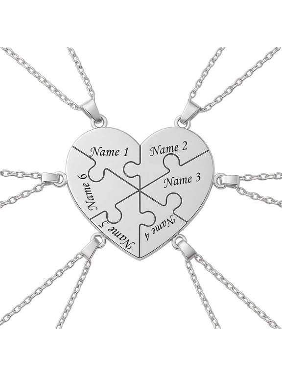 Personalized Puzzle Heart Necklace | Custom 2-8 Name Pendant, Stainless Steel Necklace, Three Color, Personalized Gift for Family Friendship Couple