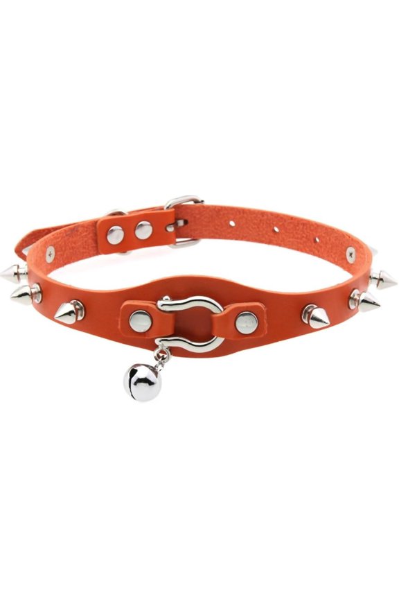 Punk Rivet Choker PU leather Collar Gothic Bell Necklace Adjustable Size Neck Accessories