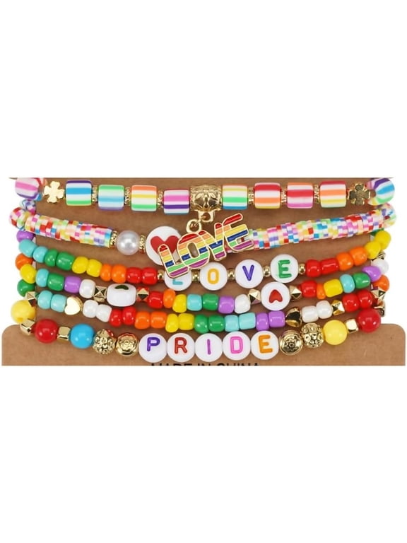 Rainbow LGBTQ Pride Bead Bracelet Set For Women Bohemian Rainbow Gay Heishi Bracelet Love Wins All Lesbian Pansexual Bisexual LGBTQ Jewelry Gift