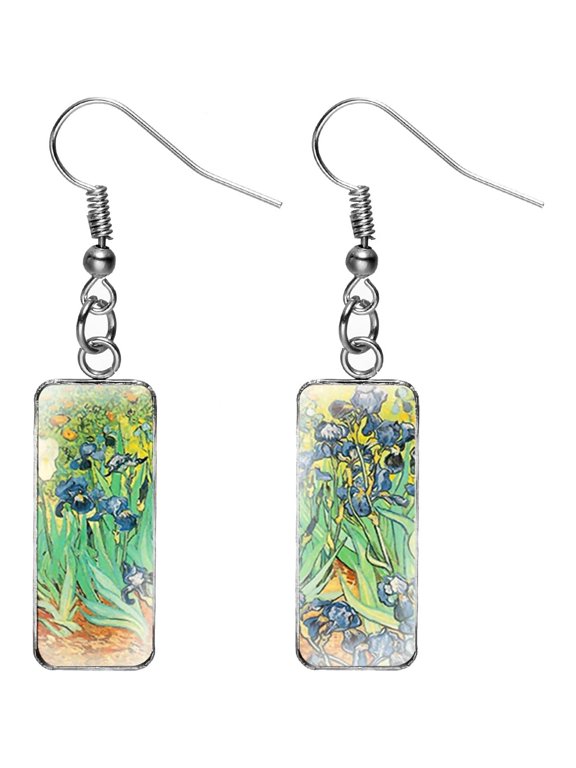 Rectangle Vincent Van Gogh Classic Artistic Painting Drop Dangle Earrings for Women Abstract Art Trendy Glass Earrings Charm Geometric Impressionist Painting Earrings