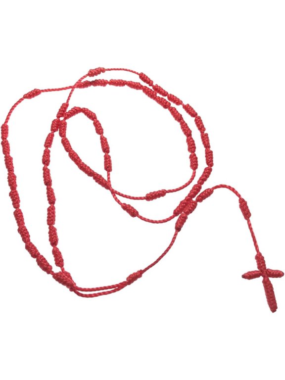 Religious Handmade Rosary Cross Pendant Long Braided String Knotted Catholic Religion Adjustable Colorful Cord Rope Necklace Lucky Protection Keepsake Jewelry for Women Men