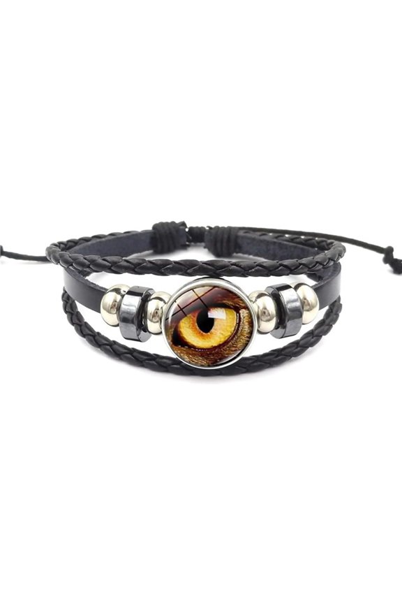 Retro Cat Dragon Eyes Bracelet Cuff Multilayer Woven Beaded Leather Animal Eyes Bracelet for Women Girls Fashion Time Gems Eyes Ojo Bracelet Hand Jewelry