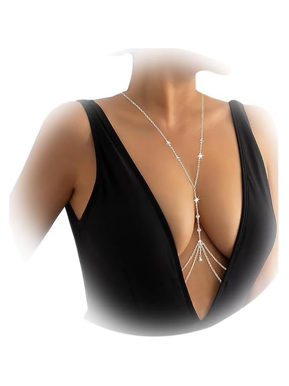 Rhinestone Bra Chains Bikini Halter Backless Silver Crystal Body Chain Summer Beach Layered Body Jewelry for Women