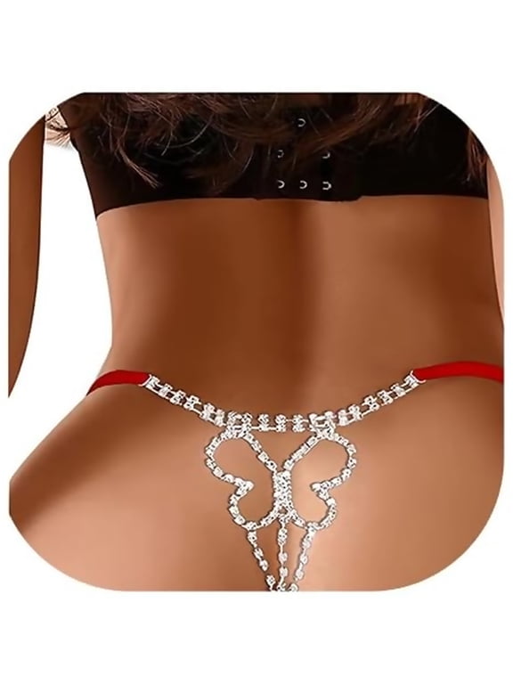 Rhinestone Butterfly Panties, Sexy Low-Rise Crystal Waist Chain, Thong Festival Rave Bikini G String Jewelry for Women