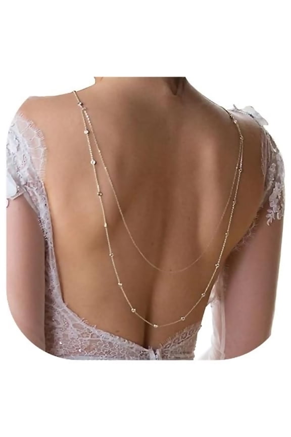 Rhinestone Double Layered Back Chain Jewelry Rhinestone Bridal Back Necklace Sexy Bikini Crystal Shoulder Chain Wedding Backdrop Jewelry for Women