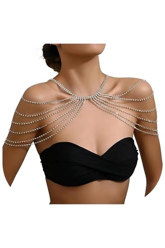 Rhinestone Shoulder Chain Jewelry,Multilayer Arm Tassel Chain Festival Rave Crystal Shoulder Chain Bridal Wedding Back Chain Necklace for Women