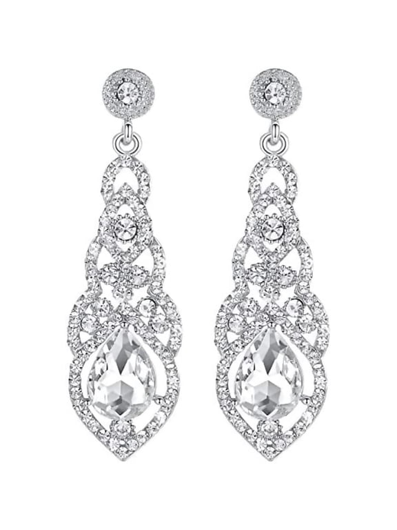 Rhinestone Statement Earrings Sparkly Crystal Chandelier Drop Dangling Earring Art Deco Cluster Earrings Wedding Bridal Party Jewelry