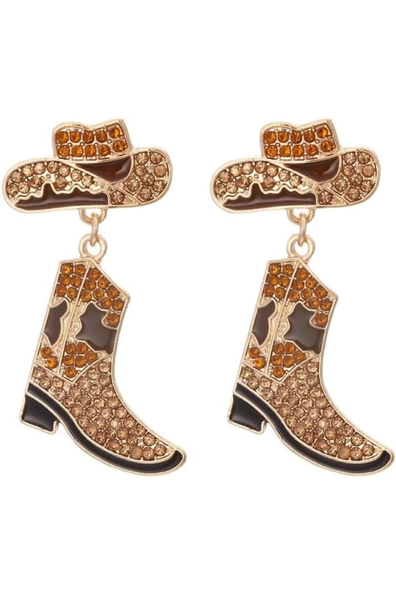 Rhinestone Western Boots Earrings Crystal Cowgirl Cowboy Enamel Hat Rodeo Boot Drop Dangle Earrings Boho Western Earrings for Women
