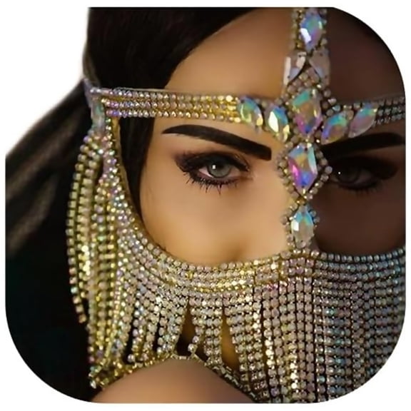Zephyriana Sexy Full Rhinestone Tassel Mask Face Jewelry for Women Crystal Face Chain Jewelry Head Hair Chain for Costume Carnival Club Masquerade