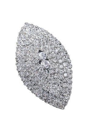 Shiny Rhinestone Ring Bohemian Thick Big Elliptical Statement Geometry Ring Imitation Adjustable Crystal Band Ring Wedding Party Prom Ring for Women - Silver