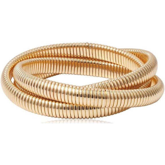 Zephyriana Snake Stretch Bracelet Triple Wrap Bracelets for Women Gold Wrap Bracelets Boho Snake Chain Interlocking Omega Serpent Bracelet Stretchy Punk Jewelry Gifts