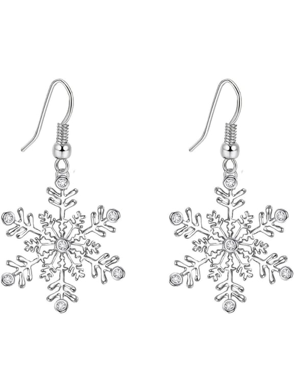 Snowflake Earring Winter Snowflake Flower Drop Dangle Earrings Hypoallergenic Clear Cubic Zirconia Earrings for Women Christmas Gifts