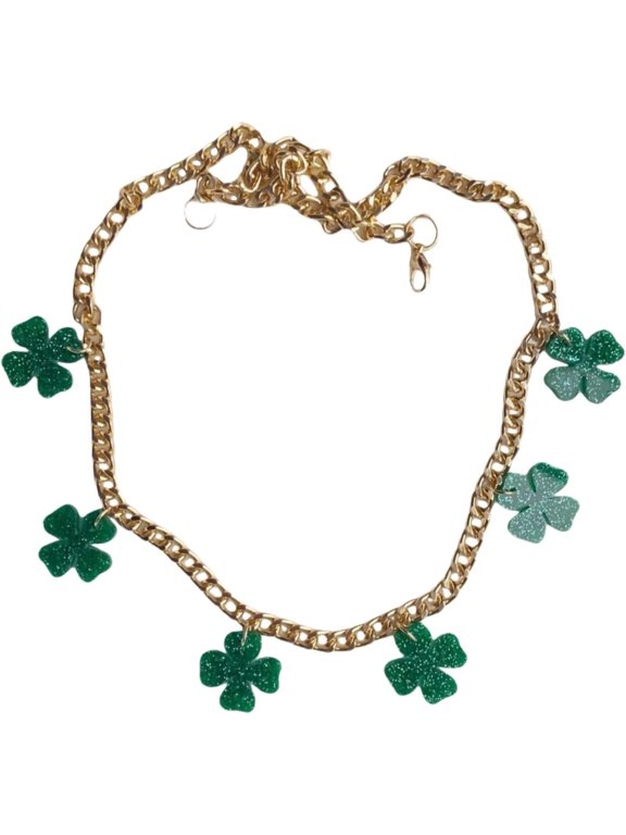 St. Patrick's Day Clover Shamrock Green Bead Pendant Necklace Cute Irish Holiday Good Lucky Green Leaf Acrylic Necklace for Women Party Jewelry Gift