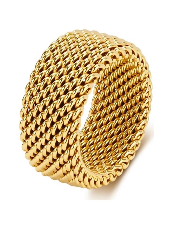 Stainless Steel Mesh Ring for Men Women, Wide Woven Band Ring, Gold Silver Black Tone Stainless Steel Statement Ring, Braided Texture Jewelry Gift for Daily Wear