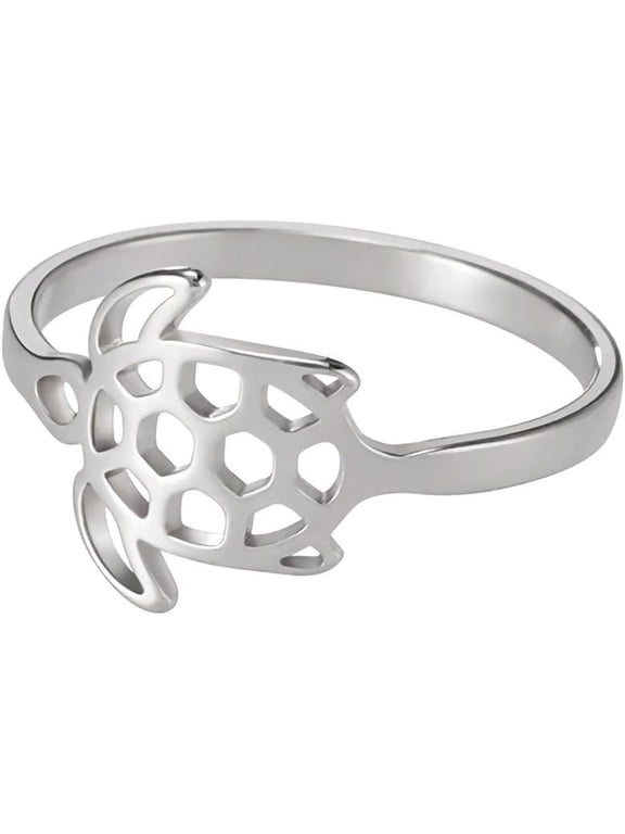 Stainless Steel Nature-Inspired Ring Cute Tortoise Sea Turtle Jewelry Size 7-11 Hollow Out Accessories Gold, Silver Delicate Everyday Statement Rings for Women