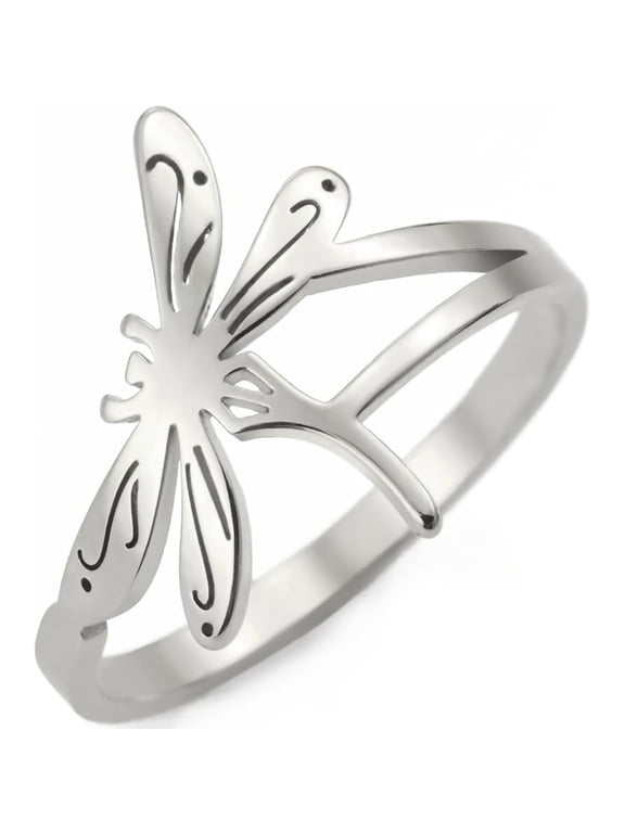 Stainless Steel Nature-Inspired Ring Dragonfly Jewelry Size 7-11 Hollow Out Accessories Gold, Silver Delicate Everyday Statement Rings for Women