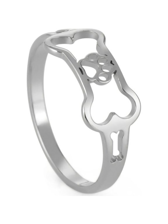 Stainless Steel Personalized Ring Cute Bone dog Paw Print Jewelry Size 6-10 Hollow Out Accessories Gold, Silver Delicate Everyday Statement Rings for Women