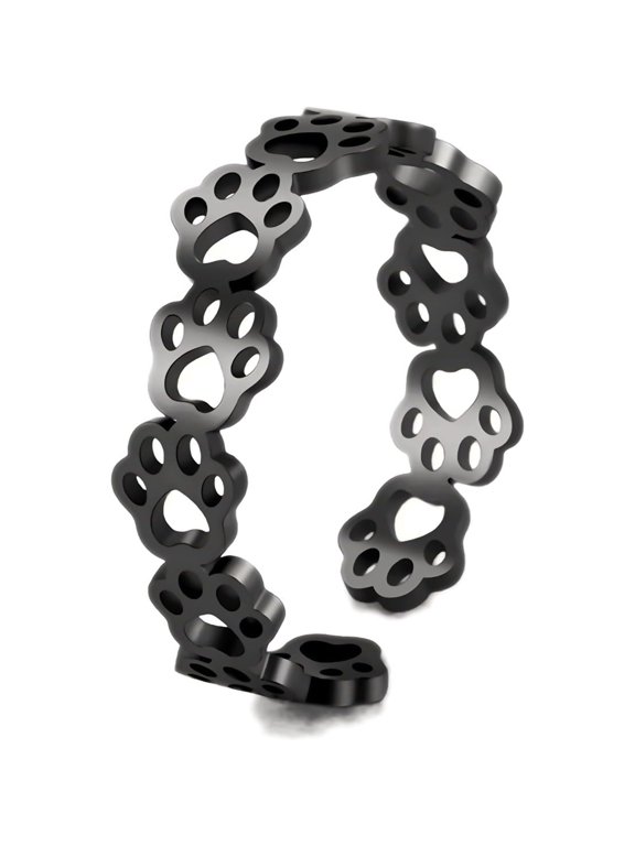 Stainless Steel Rings for Women Cat Paw Print Statement Jewelry Personalized Cute Hollow Out Accessories Gold, Silver, Black Delicate Everyday Ring Size Adjustable