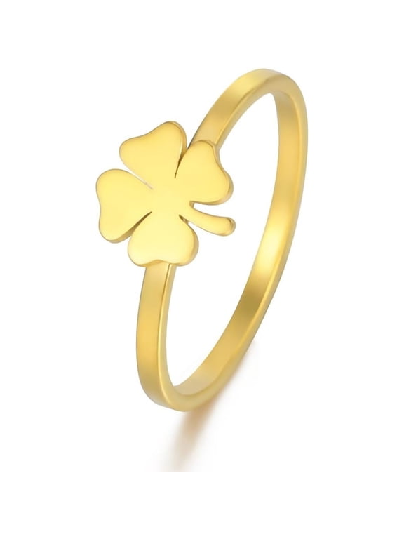Stainless Steel Rings for Women Four Leaf Clover Stackable Jewelry Personalized Polished Accessories Gold, Silver Delicate Everyday Ring Size 6-11