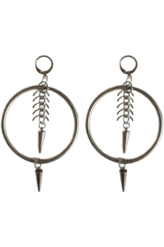 Stylish Circle Dangle Ear Hook Delicate Fishbone Chain Fringes Earring for Women
