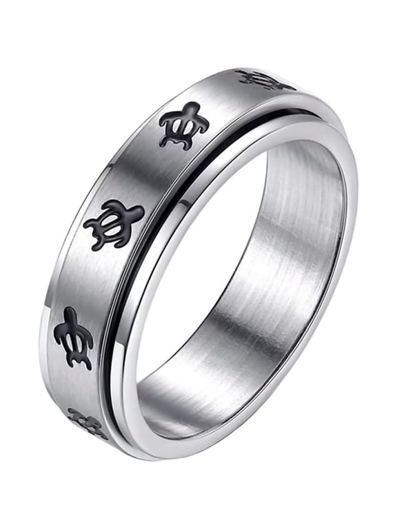 Unisex Stainless Steel Turtle Animal Rotatable Rings Anxiety Fidget Finger Band for Promise Wedding