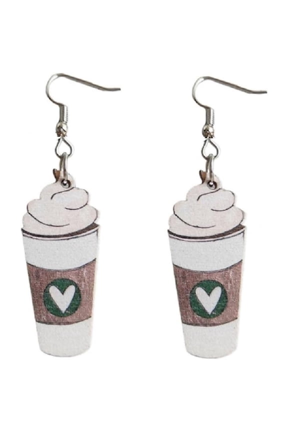 Vivid Drinks Ice Cream Dangle Earrings Wooden Milk Tea Coffee Wood Print Earrings Funny Date Play Earring For Women