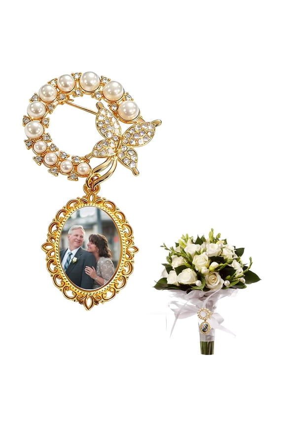 Wedding Bouquet Photo Charms, Personalized Memorial Picture Pin for Women Men, Elegant Jewelry Gifts for Wedding Mother's Day