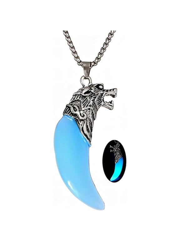 Wolf Teeth Necklace for Women Men Wolf Totem Amulet Pendant Necklace Luminous Wolf Dog Fang Necklace Halloween Necklace Glow in The Dark Gift Jewelry